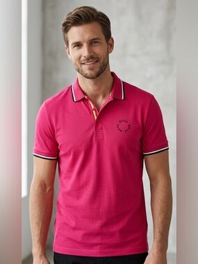 BOSS Men's Slim Fit Stretch Cotton Polo Shirt – Pink with Circular Chest Logo